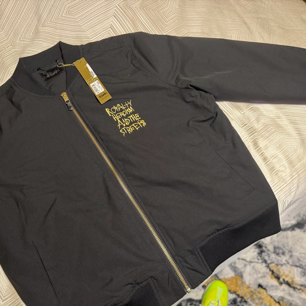 Ksubi Black Bomber Jacket with Gold Embroidery NEW